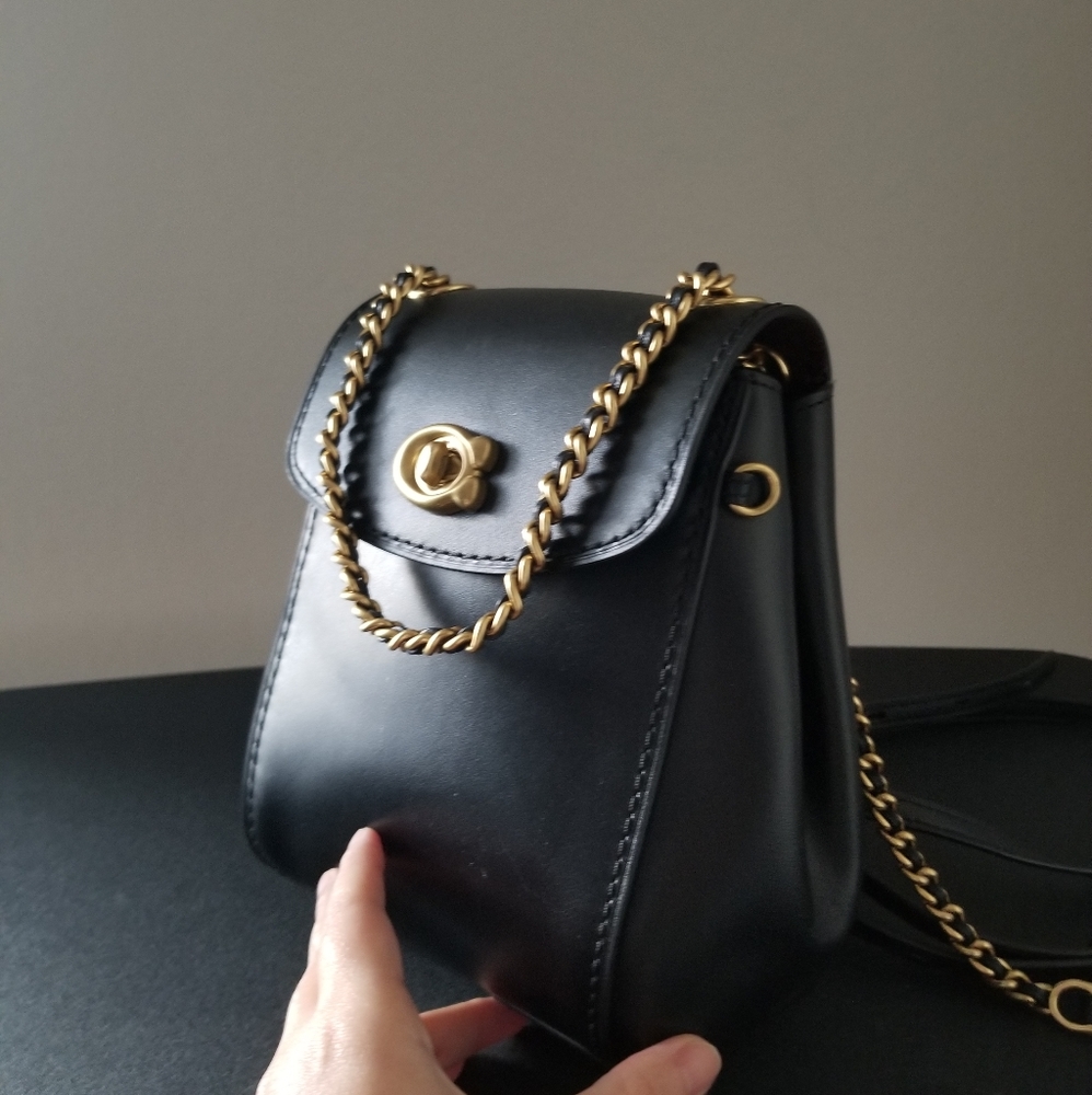 Coach Black Backpack with Gold Chain